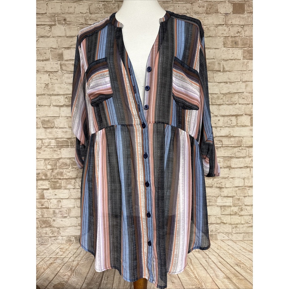Torrid Womens Blouse Size 1 Multicolor Striped Button Up Pockets Top